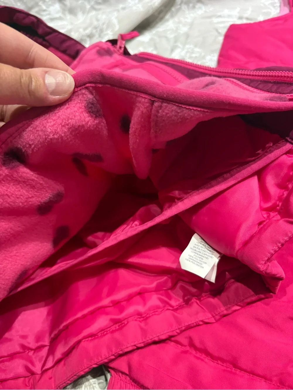 Children’s Place pink hearts 3 in 1 winter coat and matching snow bibs 12-18